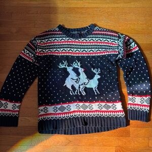 Navy Blue Reindeer Pattern Sweater